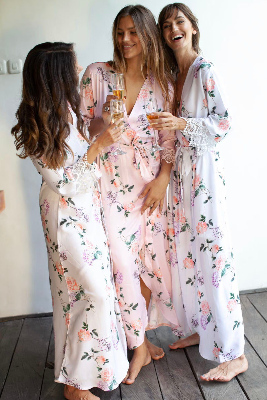Maxi Floral Satin Lace Trimmed Robe